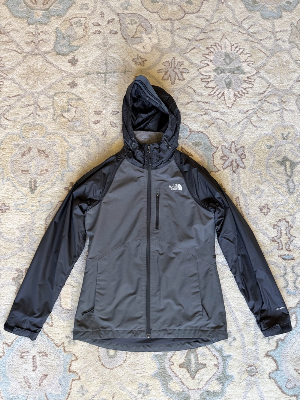 The North Face Women’s DryVent Hooded Rain Jacket Black Gray Size S